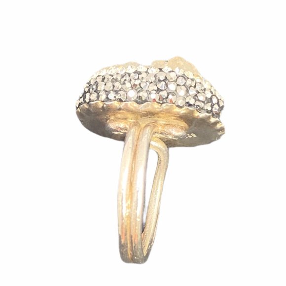 Natural Quartz Druzy Sparkling Cluster Ring 925 Silver Size 7.5 - Picture 10 of 11